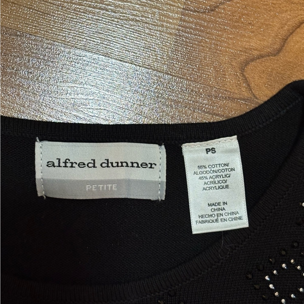 Alfred Dunner black 3/4 sleeve sweater diamond beads rhinestones PS Petite Small - Picture 6 of 8